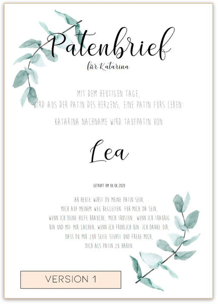 Patenbrief Eukalyptus verschiedene Versionen