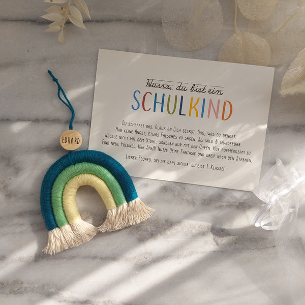 Regenbogen Anhänger mit Karte zum Schulstart