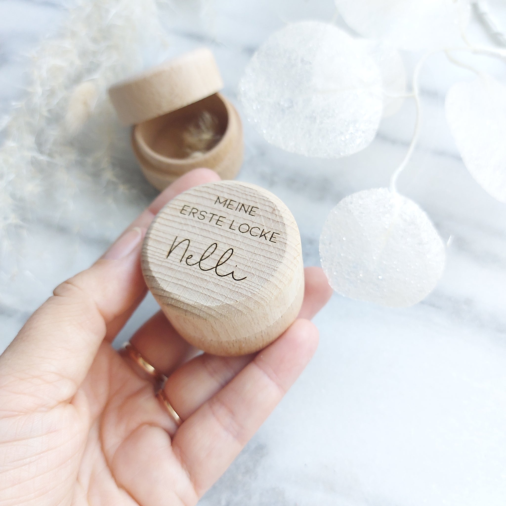 Holzdose "Meine erste Locke" personalisiert