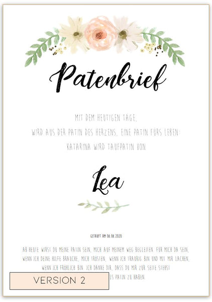 Patenbrief Floral verschiedene Versionen