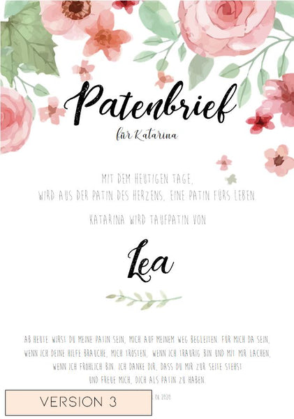 Patenbrief Floral verschiedene Versionen