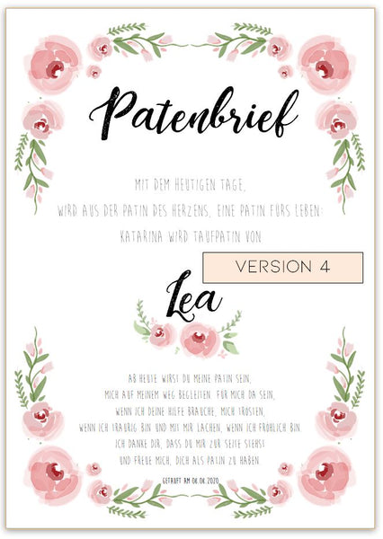 Patenbrief Floral verschiedene Versionen
